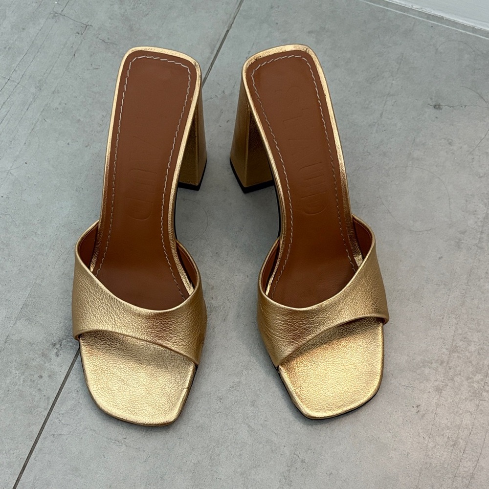 Staud Sloane Gold Heels